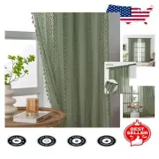 Light Filtering Army Green Boho Curtain Set - 2 Panel Crochet Lace Drapes