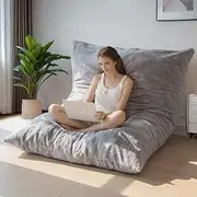 BYBYME 3 in 1 Bean Bag Chair, Convertible Chair Folds from Bean Bag to Lounger, High-Density Foam Filling, Faux Fur Big Sofa Bed, Giant Bean Bag Chair Bed for Adults