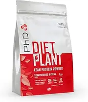 PhD Nutrition | Diet Plant | Vegan Protein Powder | Pea & Soya Protein Blend with CLA, BCAA’s, L-Carnitine & Green Tea Extract | 100% Recyclable Packaging | Strawberries & Cream, 1kg (130846)