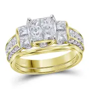 14k Yellow Gold Princess Diamond Bridal Wedding Ring Set 3 Cttw