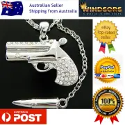 Gun & Bullet Necklace With Swarovski Crystal Encrusted Gun Unisex Gift