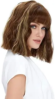 STfantasy Bob Wigs Wavy for Women Short Hair with Bangs Shoulder Length Synthetic Hair for Lady Costume Cosplay Daily (Brown Highlight)