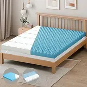 Memory Foam Mattress Topper Convoluted Topper, 60D Foam Bed Topper with Bamboo Fabric Cover Beddings, Highly Breathable Bedding Floor Mat Pad(King 10cm Thick Cool Gel)