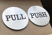 coolest 2" Round Push Pull Door Signs (Brushed Silver) - 304 Grade Stainless Steel (1 Pair)