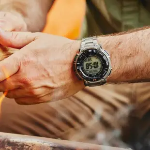 【CASIO 卡西歐】PRO TREK 戶外運動登山錶 太陽能電力 三重感應器 環保材質設計/鈦金屬(PRG-340T-7)