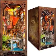 DIY Book Nook Kit The Secret Valley of Rings - Dark Dragon & Knight & Castle 3D Puzzle, Handcrafted Bookend for Adult