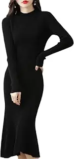 [Zozogag] Cashmere Sweater Women's Knitted Dresses 100% Merino Wool O-Neck Party Dress Autumn Winter Female Pullover Casual Skirts