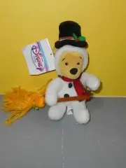 8" Disney Store Winter Snowman Winnie The Pooh Bean Plush w/ Broom & Tag