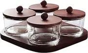 KVMORZE 6.4oz Chip and Dip Serving Set with Bamboo Tray, Snack Candy Fruit Nut Serving Platter, Glass Dipping Serving Bowls with Lids for Condiments, Side Dishes, Pre, Dessert, Salsa (4 Slots)