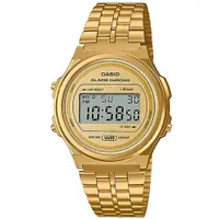 在飛比找PChome24h購物優惠-【CASIO 卡西歐】復古懷舊數位電子不鏽鋼腕錶/金(A17