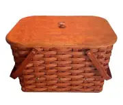Amish Picnic Basket Medium Size With Solid Oak Lid and Swinging Handles
