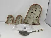 Temptations Halloween Boofetti Set Ghost Bakeware, Ramekins, Towel, Spoon New !