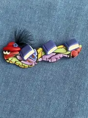 Vintage Handcrafted Polymer Clay Brooch Pin “Book Worm” By Jari of Glascow