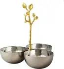 Golden Vine Hammered Triple Bowl, 8.25", Silver/Gold