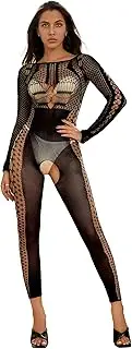 [Tender Whisper] Long-sleeved Tights for Women Sexy Crotchless Bodycon One Piece Clubwear Mesh Stretchy Bodysuit