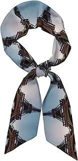 [FSCEV] Paris Eiffel Tower Long Strip Silk Scarf (Satin) Fashion Headpiece Headband Scarf Fashion Accessories, Black, One Size
