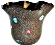 MURANO Art Glass Gambaro & Poggi Handkerchief Murrine Millefiori Black Vase New