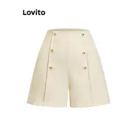 在飛比找蝦皮商城優惠-Lovito 女士優雅純色雙鈕扣短褲 LNE36096 (咖