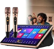 Karaoke System, Portable Karaoke Player 3 in 1 Machine with18.5Inch Capacitive Touch Screen, 2 Reverb Wireless Mic & Lyrics Display,4K Output, 600K Cloud Song Library,Desktop KTV Player Black 3T
