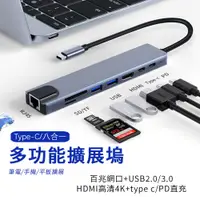 在飛比找PChome24h購物優惠-Sily Type-C HUB 八合一多功能擴展塢 USB3