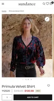 Sundance Onyx Primula Velvet Shirt Petite Large