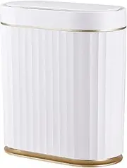 ELPHECO Waterproof Motion Sensor Bin with Lid Small Oval Automatic Touchless Rubbish Bin for Bathroom Kitchen White Gold, (EL65712)