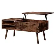 [ALFORDSON] Lift-Top Coffee Center Table Burnt Wood Color, Dining Table for Living Room, Office, Reception & Dining, Featuring Rising Tabletop Surface, Hidden Compartment & Side Open Shelves