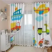 Kids Blackout Curtains 3D Vehicle 2 x W150cm x D230cm Blackout Curtains for Bedroom Full Room Darkening Noise Reducing Grommet Curtain