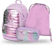 [Baagl] School Backpack Set 3 Pieces, School Bag from 3rd Year, Primary School Satchel with Chest Strap, Ergonomic School Bag