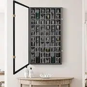 mopam Shot Glass Display Case 52 Slots Solid Wood Cabinet with Lockable Door Wine Cup Storage Box with Removable Shelves Wall Mounted Large Wooden Cabinet for Home and Store 32.67x17.91 in (Black)