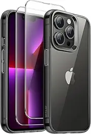 JETech 3 in 1 Case for iPhone 13 Pro 6.1-Inch with 2 Pack Tempered Glass Screen Protectors, Non-Yellowing Shockproof Bumper Phone Cover (Black)