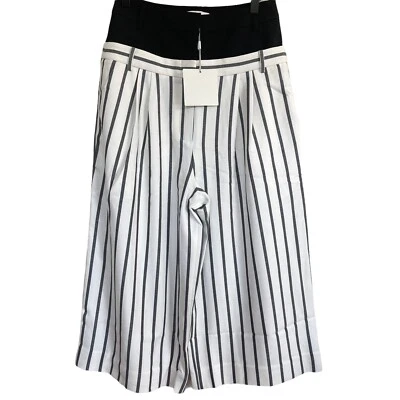 NEW Tibi Black White Lucci Stripe Double Waist Twill Wide Leg Pants Size 4