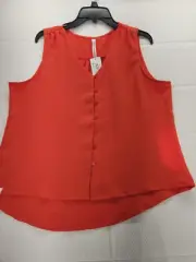 NY Collections Sleeveless top Orange Front Buttons Size PL M428