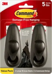 Command 5 lb Large Oil Rubbed Bronze Metal Hooks, 2 Hooks and 4 Large,