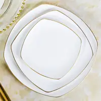 在飛比找ETMall東森購物網優惠-唐山骨瓷金邊牛排盤西餐盤子餐廳餐具8英寸方形平盤淺瓷盤意面盤