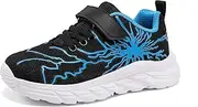 Indoor Shoes for Boys Trainers for Boys Girls Sports Shoes Kids Running Shoes Mesh Breathable Tennis Shoes Lightweight Outdoor Fitness Trainers, Black Blue, 35 EU