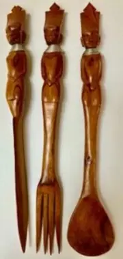 Vintage African Masai Art Three Piece Serving Set. Beautifully Hand Carved