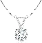 [Angara] 0.5-1 carat Lab-Grown Round Diamond Solitaire V-Bale Pendant Necklace in 14ct Solid Gold for Women | April Birthstone Jewellery for Her