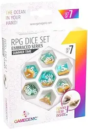 Gamegenic Summer Time Rolling Cube Set, RPG Dice Set (7 Pieces), Game Accessories, Set of 7 Dice Made of High-Quality Resin