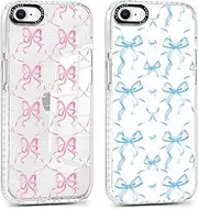 Foonary 2 Pack Clear Bow Print Phone Case for iPhone 8/SE 2022/7/SE 2020 4.7", Pink Blue Design Aesthetics Transparent Pattern Soft Silicone Cases,Shockproof Bumper Protector Girls Cover, for iPhone 7