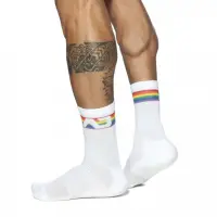 在飛比找momo購物網優惠-【ADDICTED】時尚彩虹純白襪子 AD經典標誌彩虹長襪-