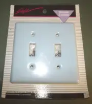 Vintage American Tack & Hardwar Ceramic Double Switch Plate Cover-Light Blue NIP