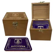 Fremantle Dockers Freo AFL Cork Back Drink Coasters in Wooden Case Box