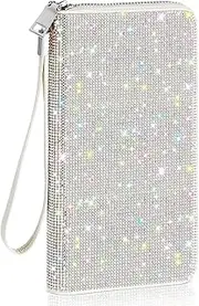 [MotiMind] Bling Sparkly Wallet for Women Birthday Rhinestone Wallet RFID Blocking Phone Purse Gifts for Mom Mother's Day, Silver, Versatile