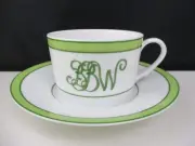 RAYNAUD TROPIC GREEN CUP & SAUCER - Monogram BBW - 2 1/4" 0509D