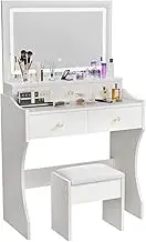 ZenkiHome Dressing Table, Vanity Desk with Large Mirror and Adjustable Lights, 80cm Dressing Table with Stool for Girls and Adults