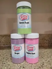 Cotton Candy Express Floss Sugar 3-Pack: Bubble Gum& GRAPE &green Appl11 oz each