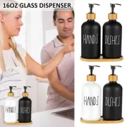 2 Pack Soap Dispenser Bottle with Bamboo Pump Soap Tray 16 Oz Refillable xirot