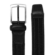 Jeff Banks Mens Woven Stretch Belt w/Soft Brushed Metal Buckle Black