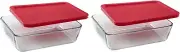 Pyrex 6-Cup 7211 Rectangle Glass Food Storage Containers with Red Plastic Lids